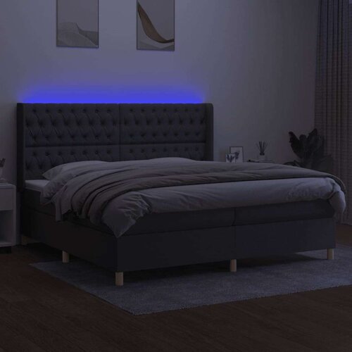  Box spring s madracem LED tamnosivi 200x200 cm tkanina Slike
