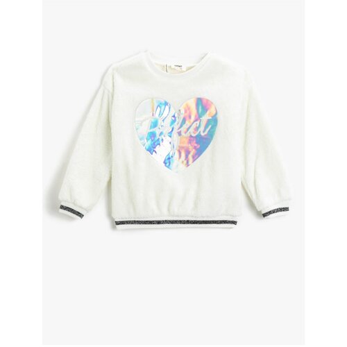 Koton Heart Printed Plush Sweatshirt Long Sleeve Glittery Striped Slike