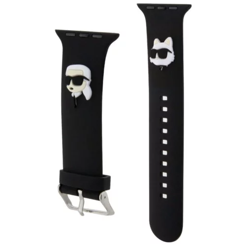 Karl Lagerfeld silikonski pašček za uro za Apple Watch 38 / 40 / 41 mm - Heads - črn - KLAWMSLKCNK