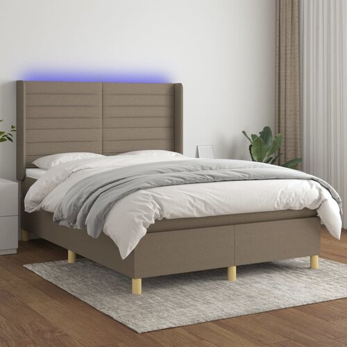 Krevet box spring s madracem LED smeđesivi 140x190 cm tkanina Cene