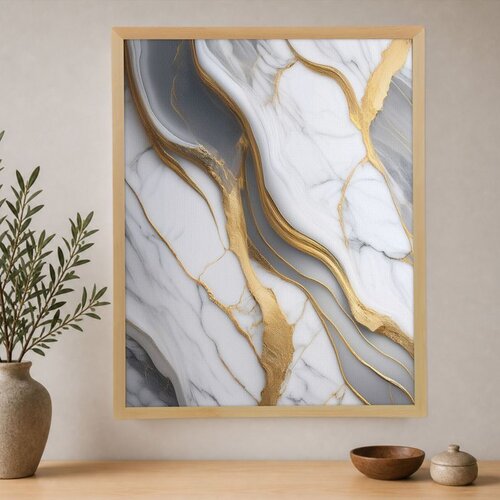 Wallxpert uramljena slika na platnu Cc-D-Ah-1015, beli i sivi mermer sa zlatnim žilama, 45 x 60 cm Cene