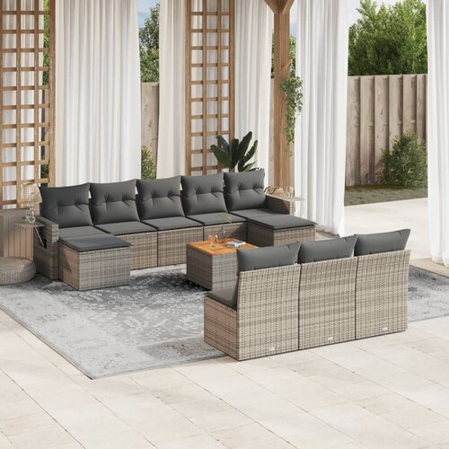 vidaXL 11-dijelni set vrtnih sofa od poliratana s jastucima sivi Cijene