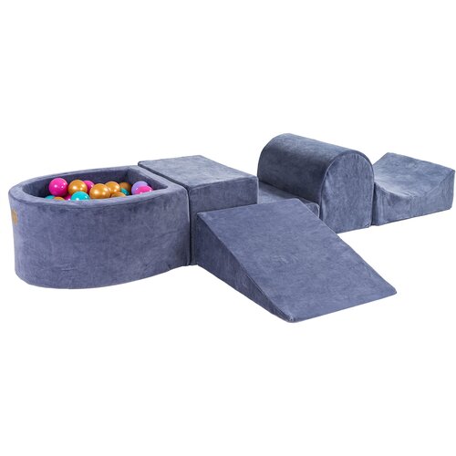 MeowBaby 4-delni penasti igralni komplet &amp;reg; Foam Playground z majhnim bazenom žog, 100 žog, žamet, modro siva: zlata/temno roza/marmor/turkizna, (21295245) Slike