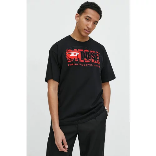 Diesel Pamučna majica za muškarce, boja: crna, s tiskom