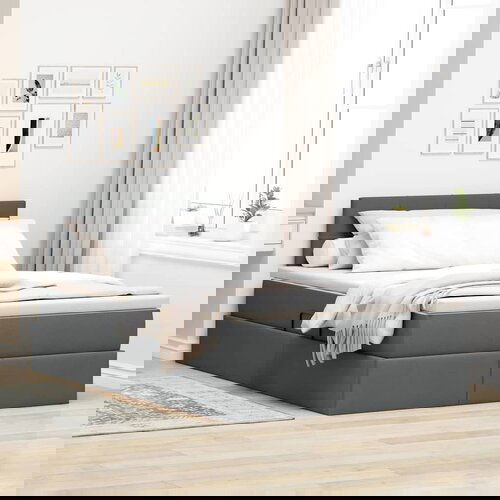 VidaXL Krevet S LED lampica s pohranom Tamno siva 120 x 200 cm tkanina Slike