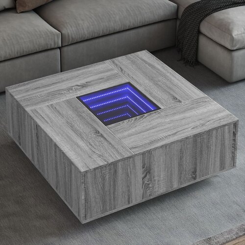 VidaXL Klubska mizica z neskončnimi LED siva sonoma 100x100x40 cm Slike