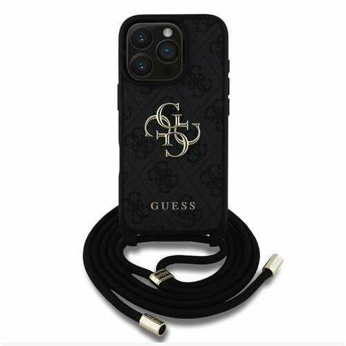 Guess PU 4G Metal Logo Crossbody Popruh Zadn&amp;iacute; Kryt pro iPhone 16 Pro Max Black Ovitek za telefon Vijolična Slike