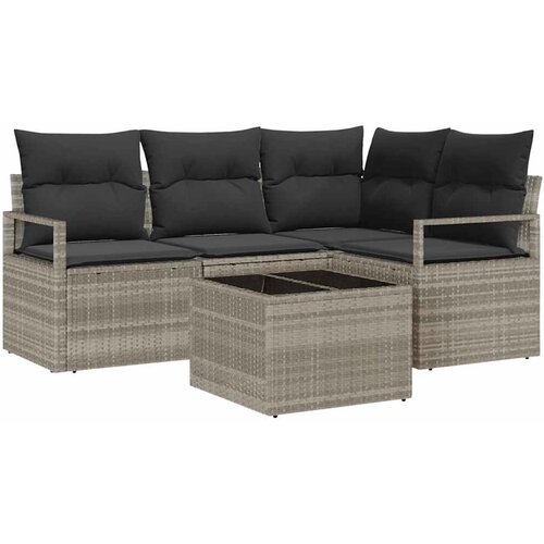  Set od 5 dijelova vrtnih kauča s jastučićima Siva Poly Rattan dvostruki vrtni kauč s jastučićima Siva Poly Rattan Slike