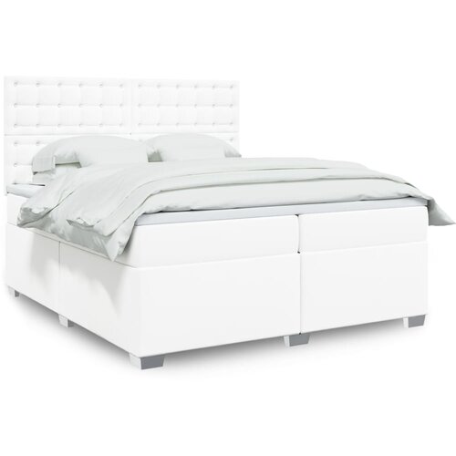 VidaXL Box spring postelja z vzmetnico bela 200x200 cm umetno usnje Slike