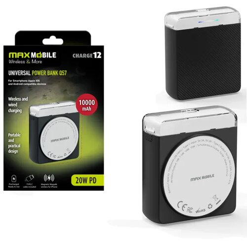 Max Mobile POWER BANK WIRELESS Magnetic Q57 10000mAh 20W PD Type-C crni Cijene