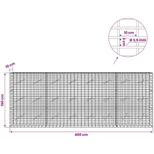  Gabion s žicom debljine 3,5 mm i mrežom 5x10 cm 400x10x150 cm Slike