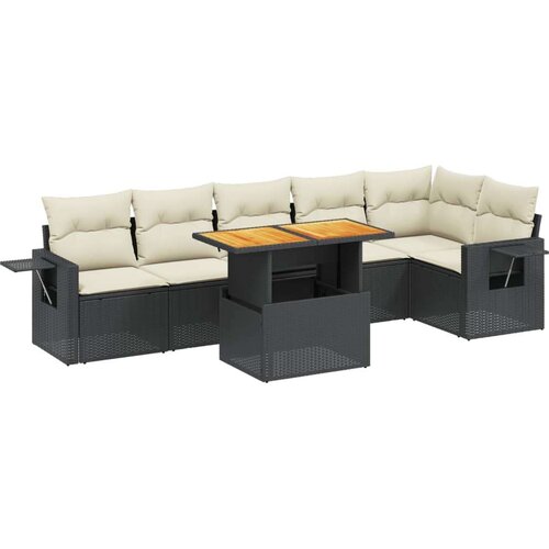  7-dijelni set vrtnih sofa od poliratana s jastucima crni Slike
