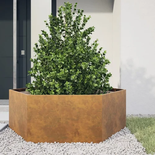 vidaXL Vrtno korito šestkotnik 138x120x45 cm corten jeklo