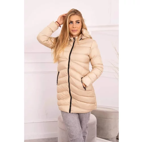 Kesi Quilted winter jacket with a hood and fur beige