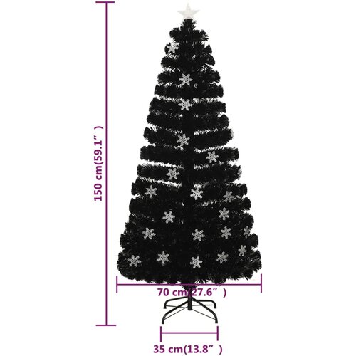  Božićno drvce s LED pahuljama crno 150 cm od optičkih vlakana Slike