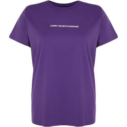 Trendyol Curve Purple Crew Neck Slogan Detailed Knitted T-Shirt Slike