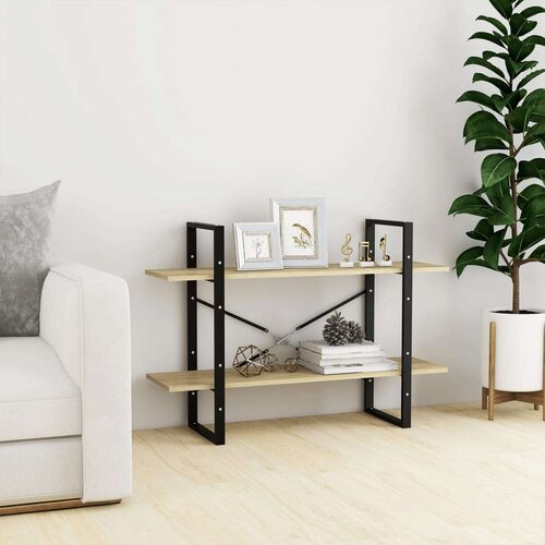 VidaXL Knjižna omara 2-nadstropna sonoma hrast 100x30x70 cm iverna pl. Slike