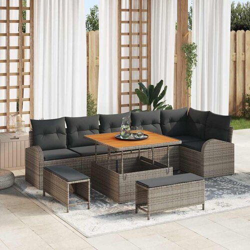  Sjedeća garnitura za vrt 9 kom. Siva poliratan 289 x 124 x 85 cm Slike