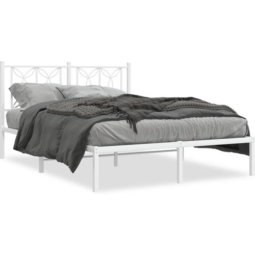 vidaXL Kovinski posteljni okvir z vzglavjem bel 135x190 cm Cene