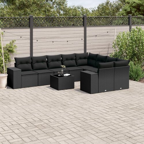 vidaXL 10-dijelni set vrtnih sofa s jastucima crni od poliratana Cijene