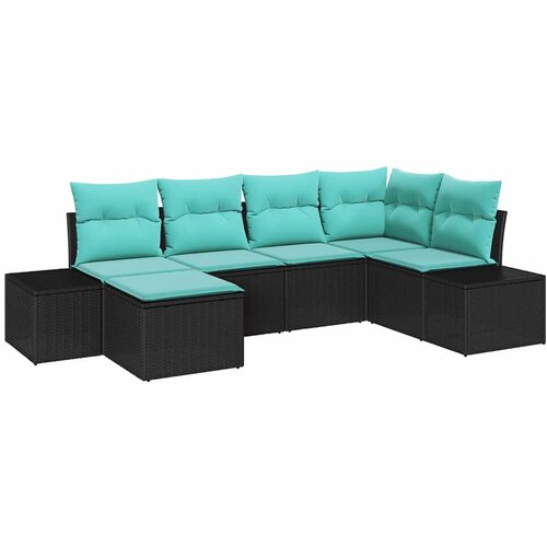 vidaXL Vrtna sedežna garnitura z blazino 6 pcs Črna in turkizna, (5000021522) Cene