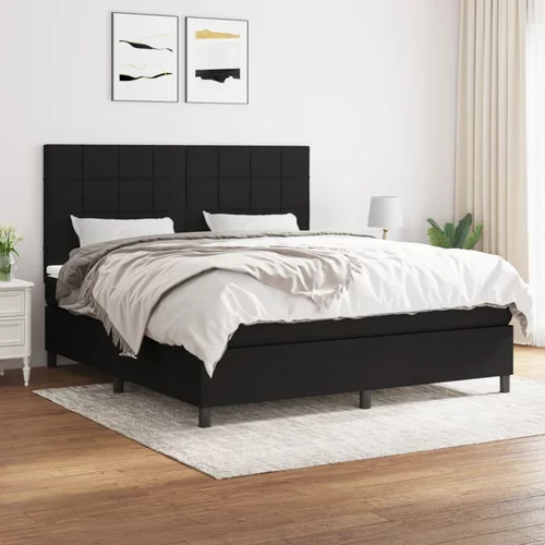 vidaXL Box spring postelja z vzmetnico črna 180x200 cm blago
