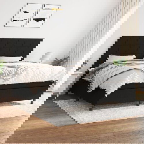 VidaXL Krevet s oprugama i madracem crni 180x200 cm od tkanine Slike