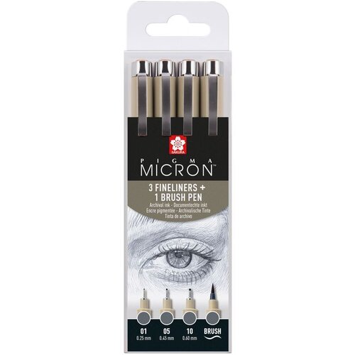 Set tehničkih olovaka Sakura Pigma Micron 3 fineliners a brush pen | tamno sive nijanse Slike