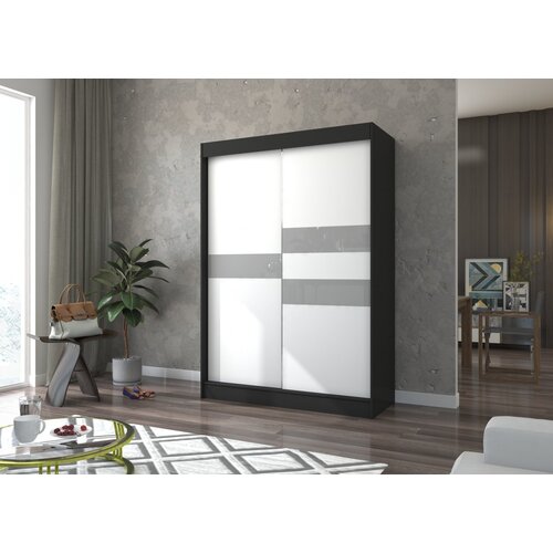 ADRK Klizni ormar BATIA s lakobel staklom 150 cm - CRNA-BIJELA Slike