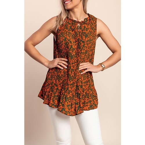Fenzy Plus Size Plisirana Bluza S Printom, Narančasta Slike