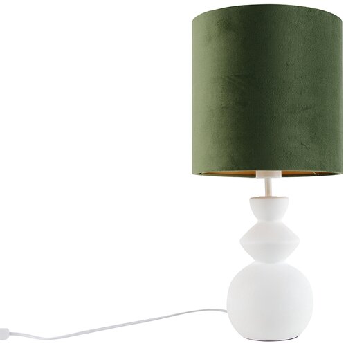 QAZQA Design tafellamp wit velours kap groen met wit 25 cm - Alisia Slike