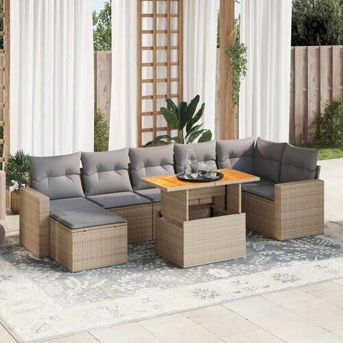 vidaXL 8-dijelni set vrtnih sofa od poliratana s jastucima bež Cijene