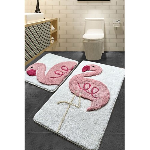 Colourful Cotton kupatilski otirač Flamingo, 2 komada, Roze-beli Slike