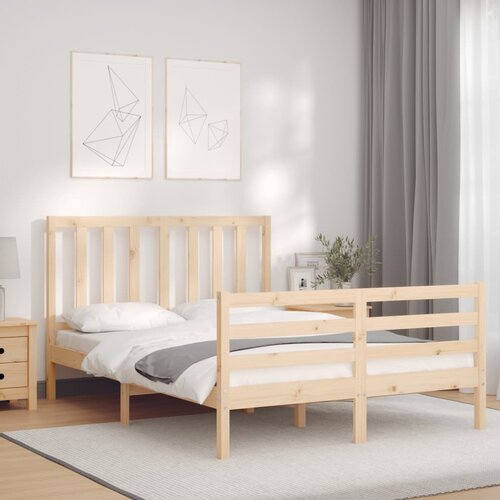 VidaXL Okvir kreveta s uzglavljem 4FT mali bračni od masivnog drva Slike