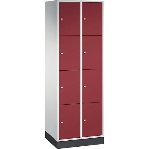 C+P Jeklena omara s predelki z zaklepanjem INTRO, višina predelka 435 mm, ŠxG 620 x 500 mm, 8 predelkov, korpus svetlo siv, vrata rubinasto rdeča Cene