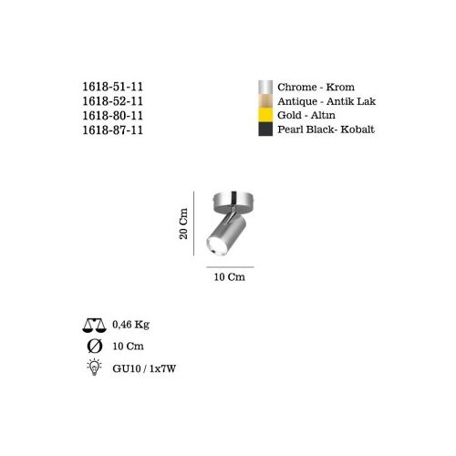 Opviq Luster Spotte-52-11, O6, 10cm, IP20 Zlatne boje Slike