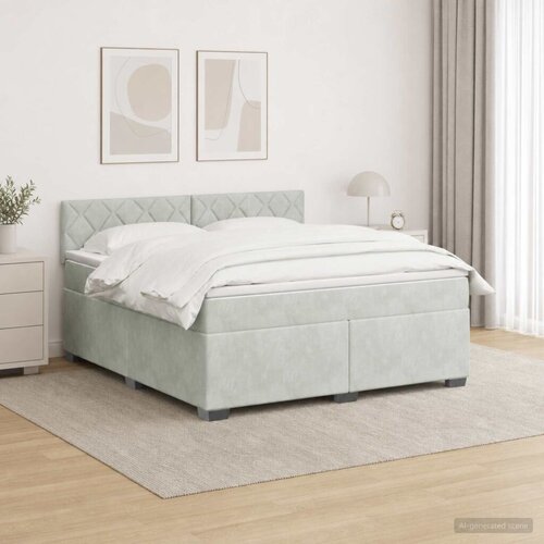 Krevet s box springom madracem i LED-om Svjetlosiva Bar&amp;scaron;un - Svjetlosiva 140 x 190 cm Dizajn s rombovima Slike