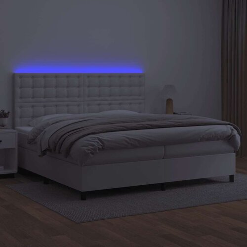  Box spring s madracem LED bijeli 200x200 cm umjetna koža Slike