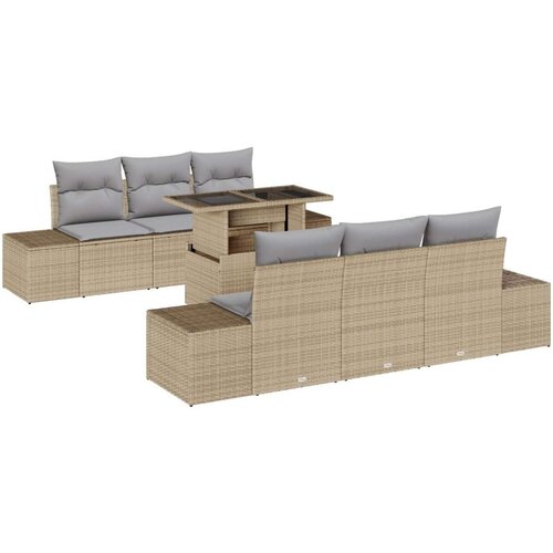  Set vrtne sofe Set od 7 Bež Siva Ratan Polyester Vanjski stol Slike