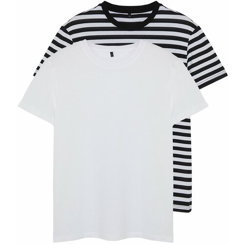 Trendyol White-Black Striped Basic Regular/Normal Fit 2-Pack Short Sleeve T-Shirt Slike