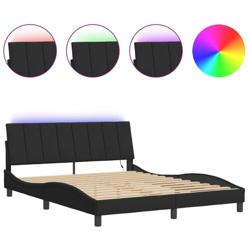 Maison Chic Posteljni okvir - Dvoposteljna postelja - Zakonska postelja z LED lučkami črn 160x200 cm žamet, (21694684) Cene