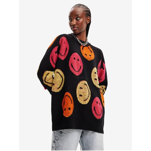 Desigual Black Women Patterned Oversize Sweater Smiley - Women Cene