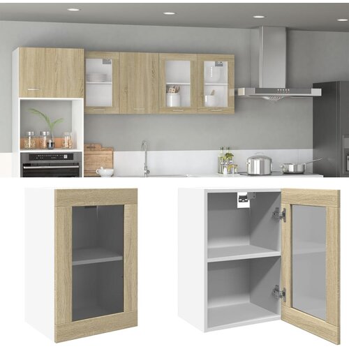 VidaXL Viseča steklena omarica sonoma hrast 40x31x60 cm iverna plo&amp;scaron;ča Slike