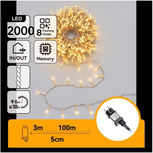 Aigostar LED spolja&amp;scaron;nji božićni lanac 2000xLED/8 funkcija 103m IP44 topla bela Slike