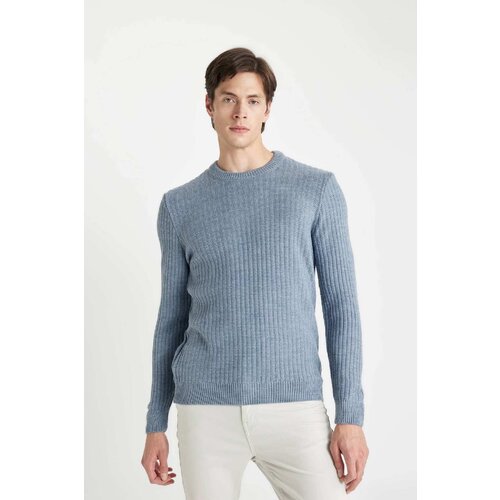 Defacto Men's Blue Standard Fit Regular Cut Crew Neck Jacquard Aviator Sweater Cene