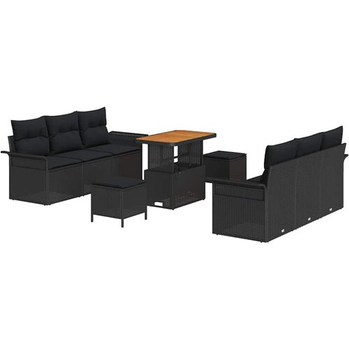 vidaXL 9-dijelni set vrtnog namje&scaron;taja s jastučićima Crna poly rattan akacija, 2-sjedalna vrtna sofa s prostorom za pohranu i jastučićima Crna poly rattan, 3-dijelni set vrtnih stolica s jastučićima Crna poly rattan akacija Cijene