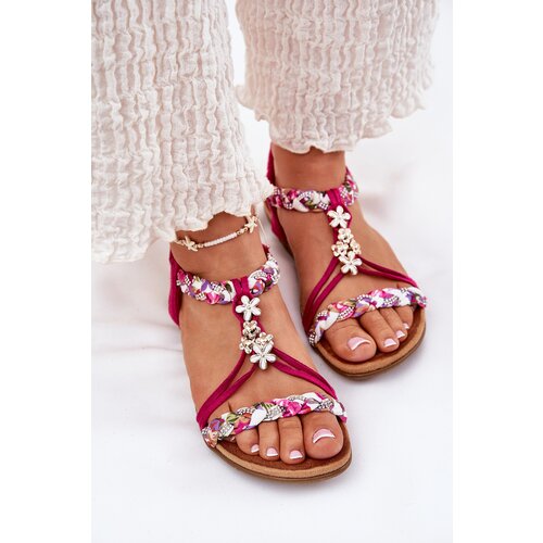 ARTIKER Flat Women's Sandals With Woven Straps And Clips Fuchsia Cene