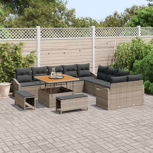  13-delni Vrtni Sofa Set z Blazinami Sivi Poli Ratan Akacija Cene