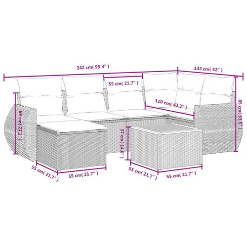 VidaXL 7-dijelni set vrtnih sofa od poliratana s jastucima bež Slike