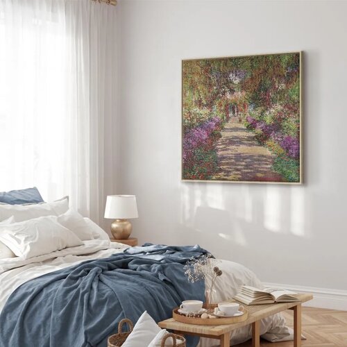  Slika - Claude Monet &amp;ndash; A Pathway in Monet\&amp;#039;s Garden 40x40 U prirodnom drvenom okviru Slike